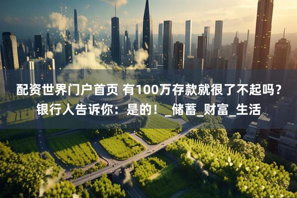 配资世界门户首页 有100万存款就很了不起吗？银行人告诉你：是的！_储蓄_财富_生活